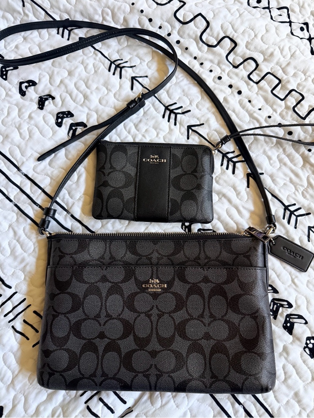 Coach Black Signature Crossbody Bag with Matching Card Case